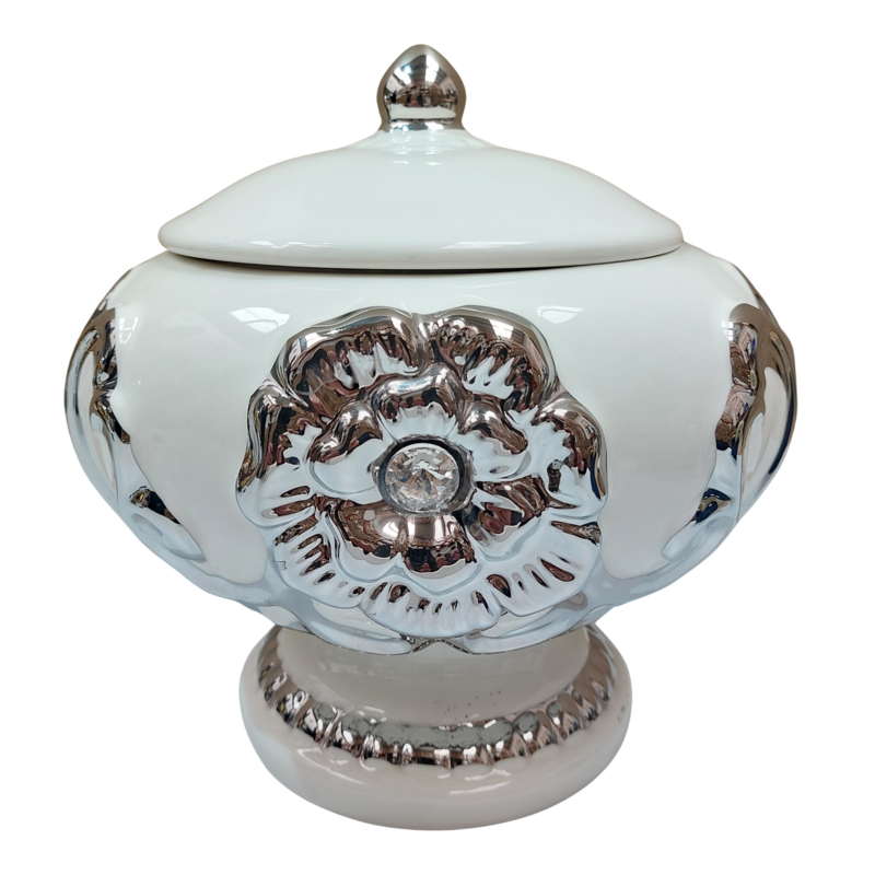 Sopera Porcelana Obatala 22 x 21 cm (Blanco con plateado) 8.5 in